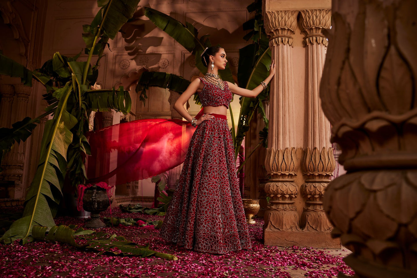 Gulab cutwork silver lehenga