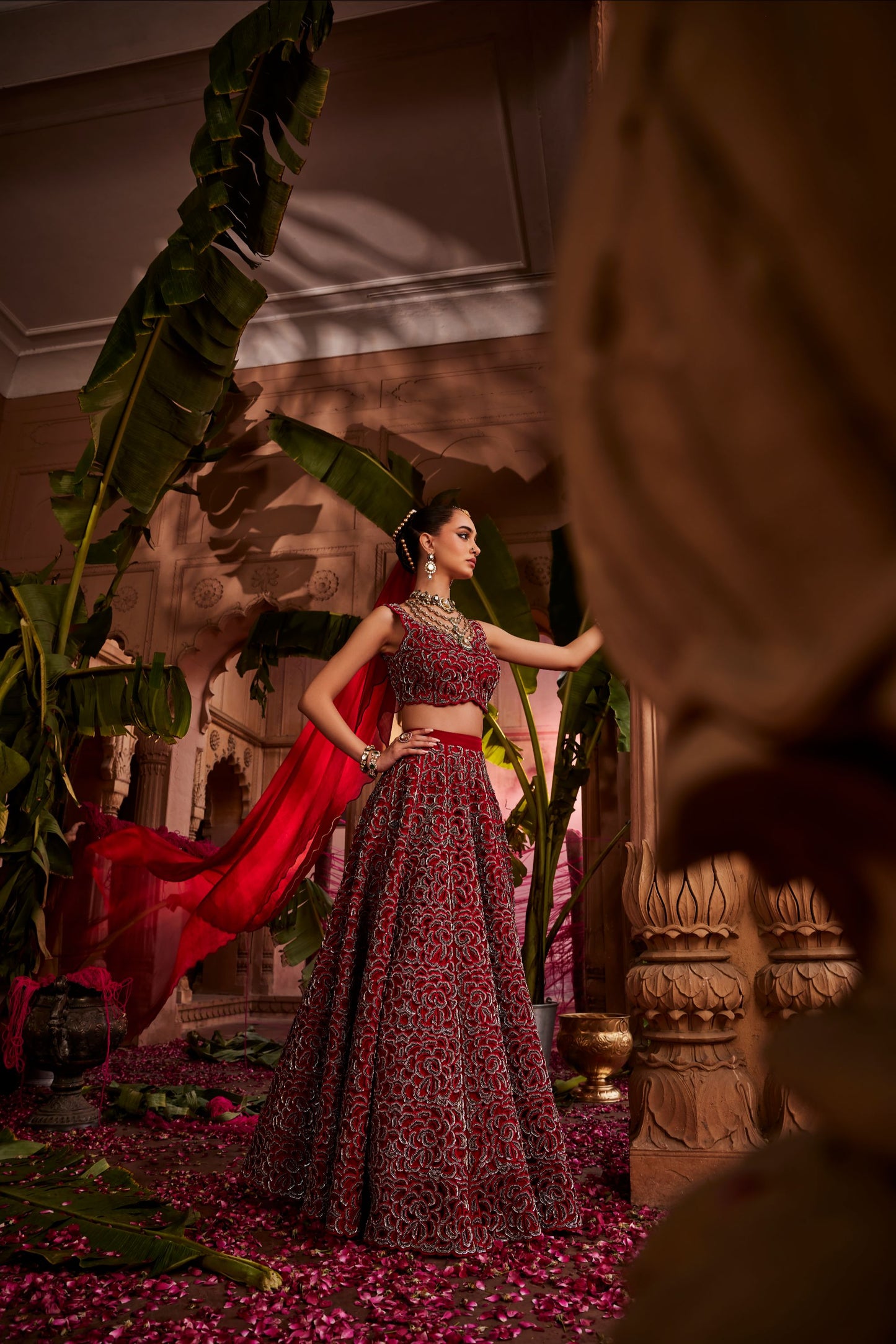 Gulab cutwork silver lehenga