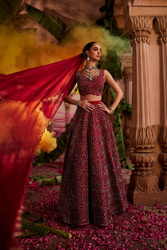 Gulab cutwork silver lehenga