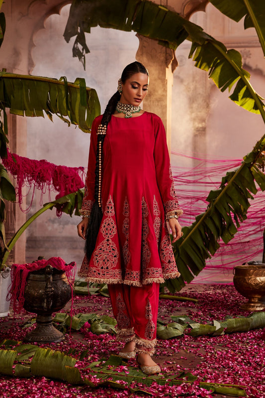 Gulab cutwork short anarkali