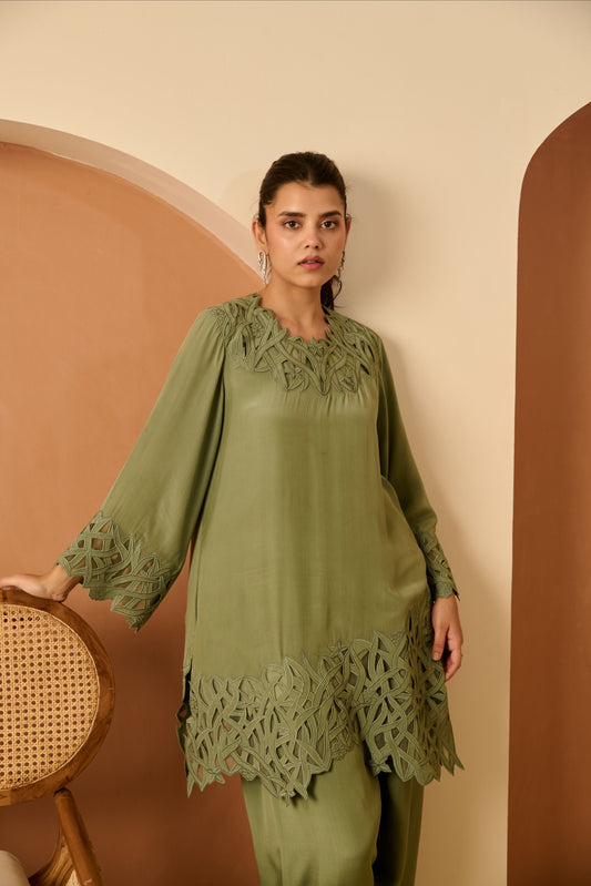 Neem Cutwork Set with Ombre Dupatta