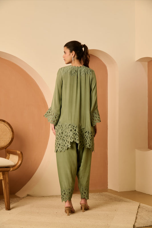 Neem Cutwork Set with Ombre Dupatta