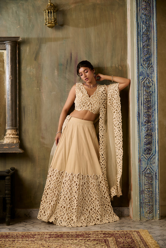 HALF AND HALF LEHAR CUTWORK LEHENGA