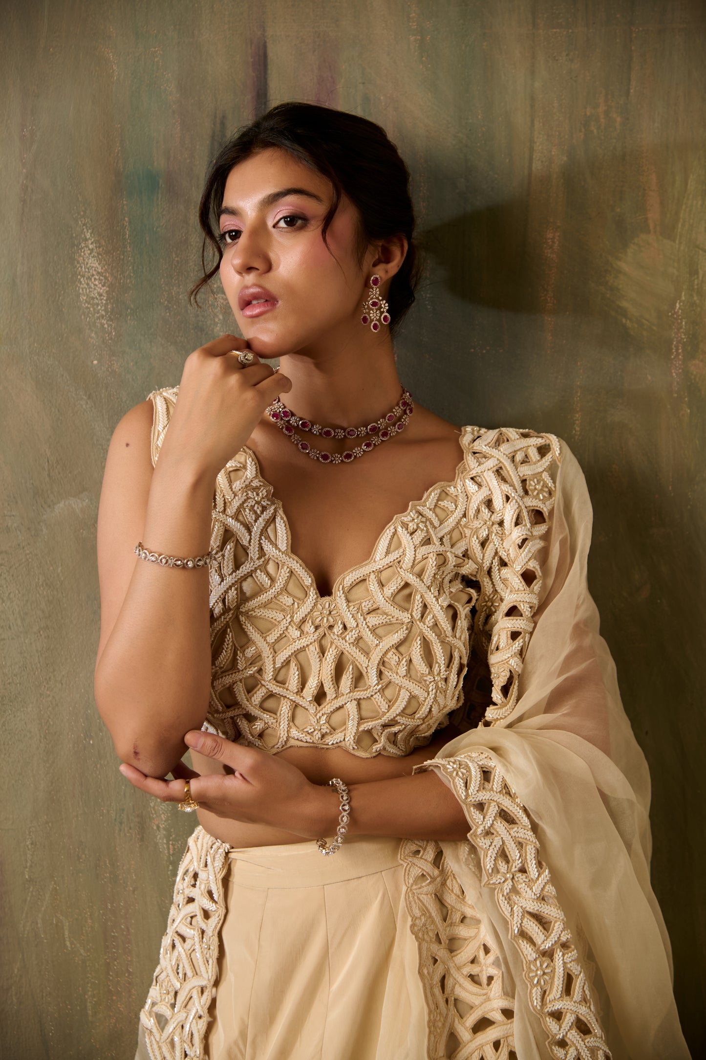 HALF AND HALF LEHAR CUTWORK LEHENGA