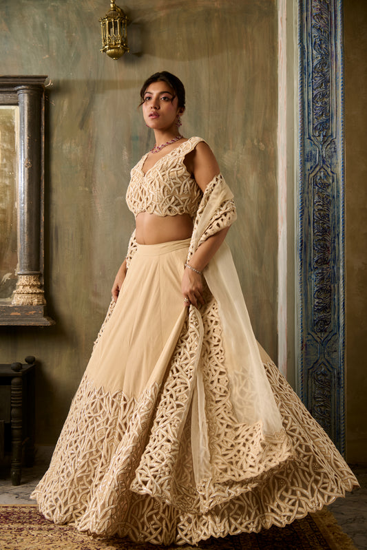 HALF AND HALF LEHAR CUTWORK LEHENGA