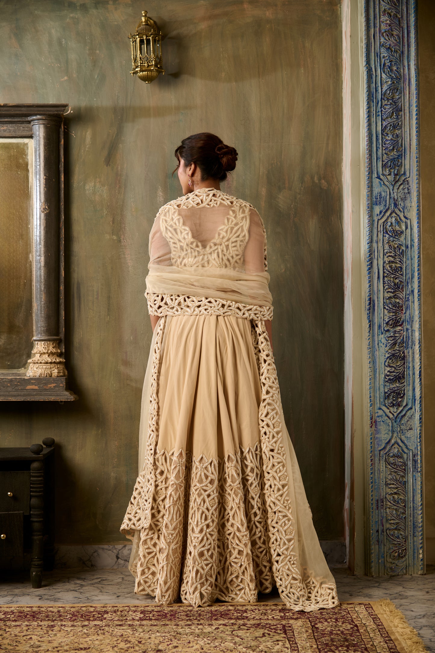 HALF AND HALF LEHAR CUTWORK LEHENGA
