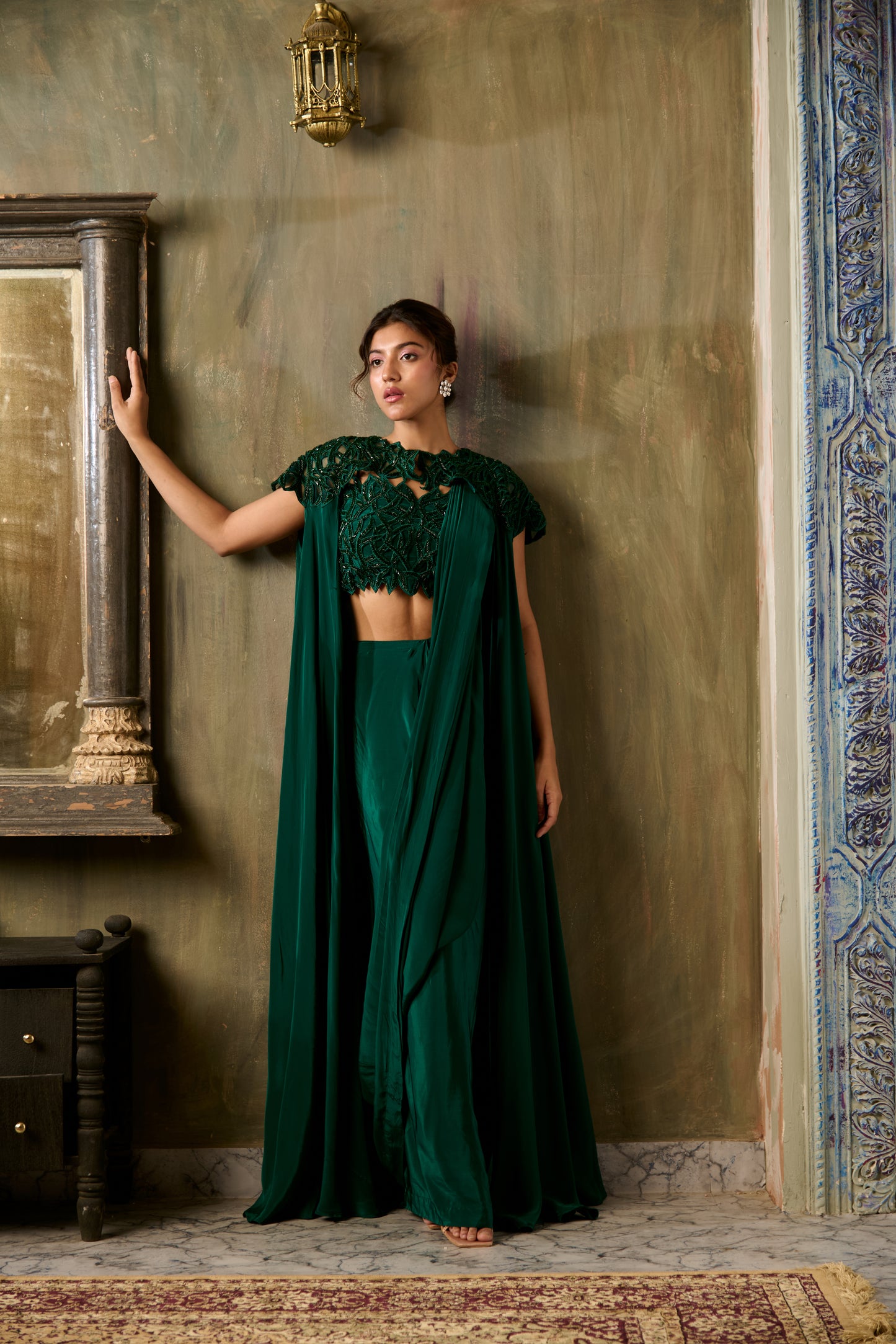 LEHAR CUTWORK CAPE DRAPE SAREE